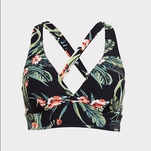 Black Floral Palm Reversible Wireless Bikini Top